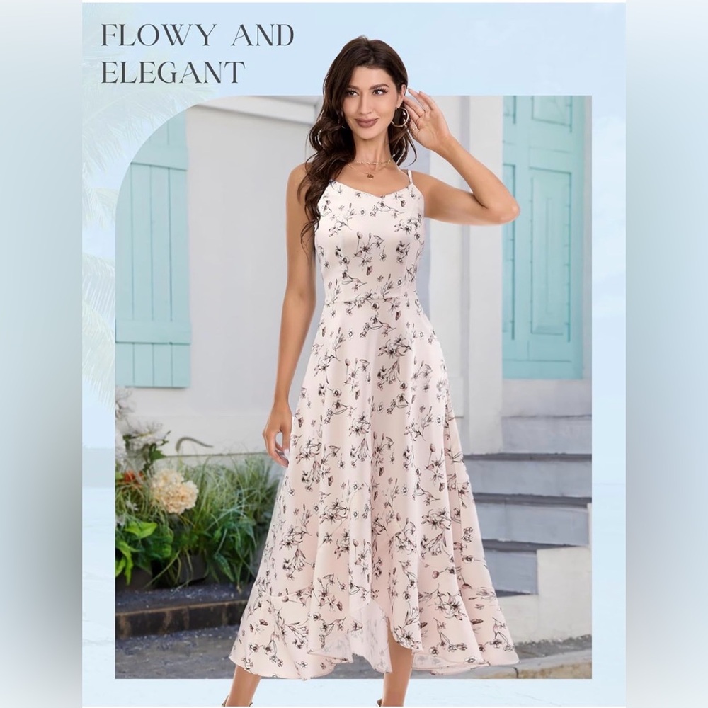 Women's Cream Floral A-Line Dress - Picture 3 of 4